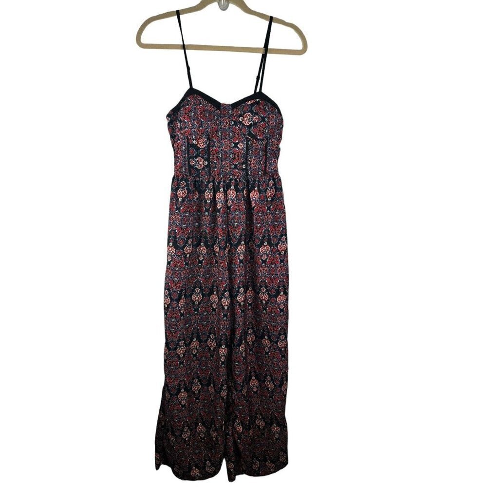 Band Of Gypsies Women Black Batik‎ Print Bustier Jumpsuit Pantsuit sz Small